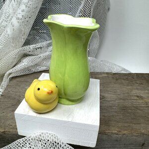 Vintage Hallmark Porcelain Vase w/ Chick Green Yellow 3"